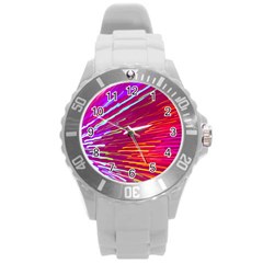 Zoom Colour Motion Blurred Zoom Background With Ray Of Light Hurtling Towards The Viewer Round Plastic Sport Watch (l) by Mariart