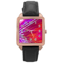 Zoom Colour Motion Blurred Zoom Background With Ray Of Light Hurtling Towards The Viewer Rose Gold Leather Watch  by Mariart