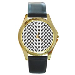 Chevron Triangle Black Round Gold Metal Watch