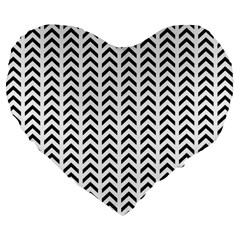 Chevron Triangle Black Large 19  Premium Flano Heart Shape Cushions