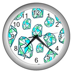 Brilliant Diamond Green Blue White Wall Clocks (silver) 