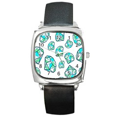 Brilliant Diamond Green Blue White Square Metal Watch by Mariart