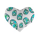 Brilliant Diamond Green Blue White Standard 16  Premium Heart Shape Cushions Front