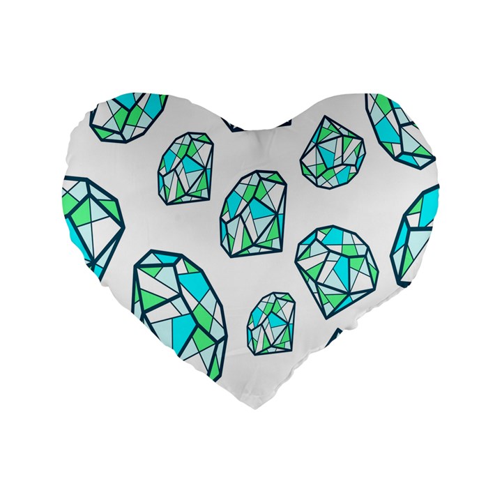 Brilliant Diamond Green Blue White Standard 16  Premium Heart Shape Cushions