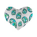 Brilliant Diamond Green Blue White Standard 16  Premium Heart Shape Cushions Back