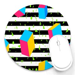 Cube Line Polka Dots Horizontal Triangle Pink Yellow Blue Green Black Flag Round Mousepads by Mariart