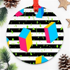 Cube Line Polka Dots Horizontal Triangle Pink Yellow Blue Green Black Flag Ornament (round) by Mariart