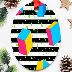 Cube Line Polka Dots Horizontal Triangle Pink Yellow Blue Green Black Flag Ornament (oval) by Mariart