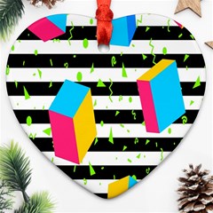 Cube Line Polka Dots Horizontal Triangle Pink Yellow Blue Green Black Flag Ornament (heart) by Mariart