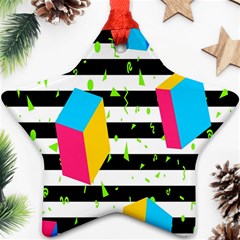 Cube Line Polka Dots Horizontal Triangle Pink Yellow Blue Green Black Flag Ornament (star)