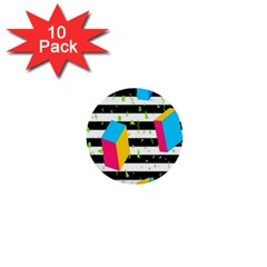 Cube Line Polka Dots Horizontal Triangle Pink Yellow Blue Green Black Flag 1  Mini Buttons (10 Pack)  by Mariart