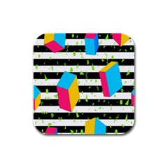 Cube Line Polka Dots Horizontal Triangle Pink Yellow Blue Green Black Flag Rubber Square Coaster (4 Pack)  by Mariart