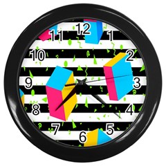 Cube Line Polka Dots Horizontal Triangle Pink Yellow Blue Green Black Flag Wall Clocks (black) by Mariart