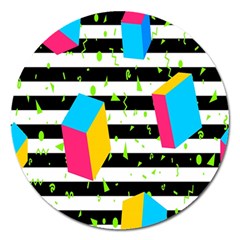 Cube Line Polka Dots Horizontal Triangle Pink Yellow Blue Green Black Flag Magnet 5  (round) by Mariart