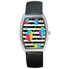 Cube Line Polka Dots Horizontal Triangle Pink Yellow Blue Green Black Flag Barrel Style Metal Watch by Mariart