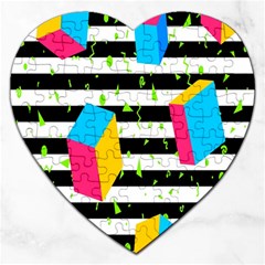 Cube Line Polka Dots Horizontal Triangle Pink Yellow Blue Green Black Flag Jigsaw Puzzle (heart) by Mariart