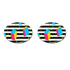 Cube Line Polka Dots Horizontal Triangle Pink Yellow Blue Green Black Flag Cufflinks (oval)