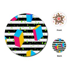 Cube Line Polka Dots Horizontal Triangle Pink Yellow Blue Green Black Flag Playing Cards (round) 