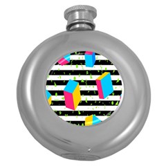 Cube Line Polka Dots Horizontal Triangle Pink Yellow Blue Green Black Flag Round Hip Flask (5 Oz) by Mariart