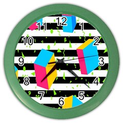 Cube Line Polka Dots Horizontal Triangle Pink Yellow Blue Green Black Flag Color Wall Clocks by Mariart