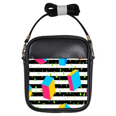 Cube Line Polka Dots Horizontal Triangle Pink Yellow Blue Green Black Flag Girls Sling Bags by Mariart