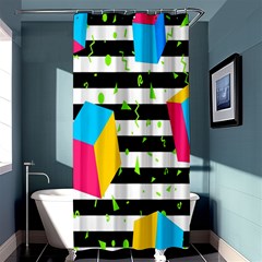 Cube Line Polka Dots Horizontal Triangle Pink Yellow Blue Green Black Flag Shower Curtain 36  X 72  (stall)  by Mariart