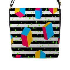 Cube Line Polka Dots Horizontal Triangle Pink Yellow Blue Green Black Flag Flap Messenger Bag (l) 