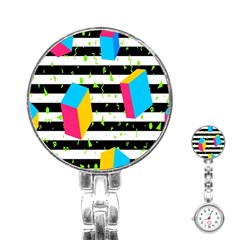 Cube Line Polka Dots Horizontal Triangle Pink Yellow Blue Green Black Flag Stainless Steel Nurses Watch by Mariart