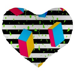 Cube Line Polka Dots Horizontal Triangle Pink Yellow Blue Green Black Flag Large 19  Premium Flano Heart Shape Cushions by Mariart