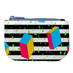 Cube Line Polka Dots Horizontal Triangle Pink Yellow Blue Green Black Flag Large Coin Purse by Mariart