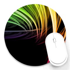 Colorful Abstract Fantasy Modern Green Gold Purple Light Black Line Round Mousepads by Mariart