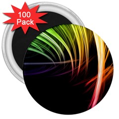 Colorful Abstract Fantasy Modern Green Gold Purple Light Black Line 3  Magnets (100 Pack)