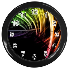 Colorful Abstract Fantasy Modern Green Gold Purple Light Black Line Wall Clocks (black) by Mariart