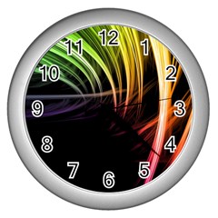 Colorful Abstract Fantasy Modern Green Gold Purple Light Black Line Wall Clocks (silver) 