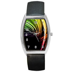 Colorful Abstract Fantasy Modern Green Gold Purple Light Black Line Barrel Style Metal Watch by Mariart