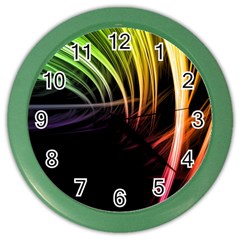 Colorful Abstract Fantasy Modern Green Gold Purple Light Black Line Color Wall Clocks