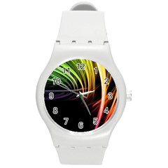 Colorful Abstract Fantasy Modern Green Gold Purple Light Black Line Round Plastic Sport Watch (m) by Mariart