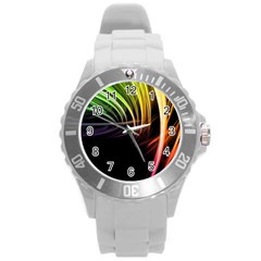 Colorful Abstract Fantasy Modern Green Gold Purple Light Black Line Round Plastic Sport Watch (l) by Mariart