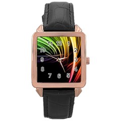 Colorful Abstract Fantasy Modern Green Gold Purple Light Black Line Rose Gold Leather Watch  by Mariart