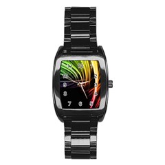 Colorful Abstract Fantasy Modern Green Gold Purple Light Black Line Stainless Steel Barrel Watch by Mariart