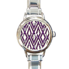 Diamond Key Stripe Purple Chevron Round Italian Charm Watch