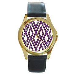 Diamond Key Stripe Purple Chevron Round Gold Metal Watch by Mariart