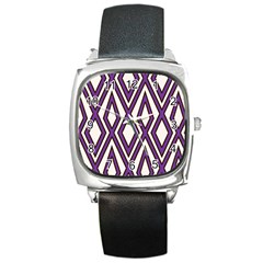 Diamond Key Stripe Purple Chevron Square Metal Watch by Mariart