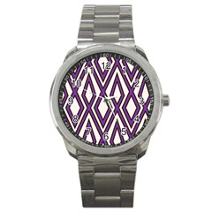 Diamond Key Stripe Purple Chevron Sport Metal Watch by Mariart