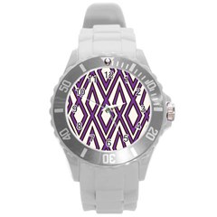 Diamond Key Stripe Purple Chevron Round Plastic Sport Watch (l) by Mariart