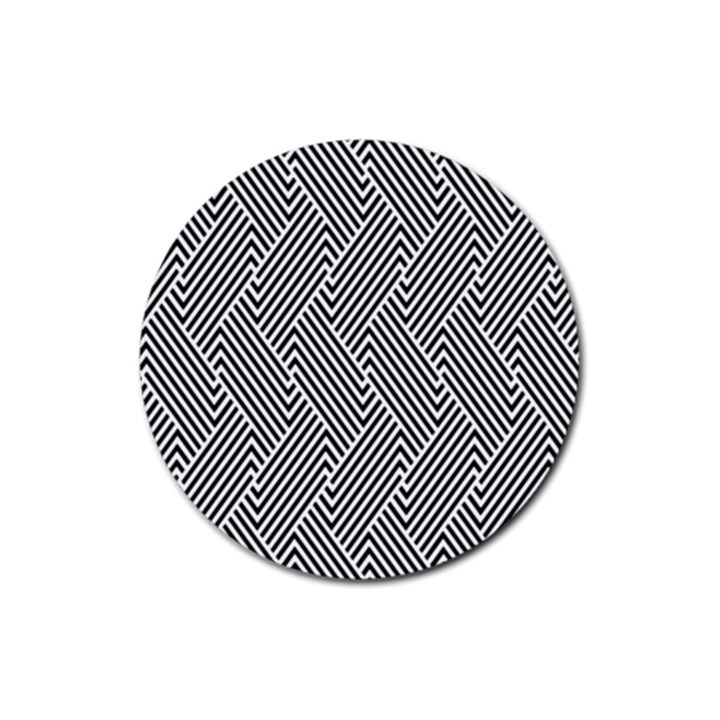 Escher Striped Black And White Plain Vinyl Rubber Coaster (Round) 