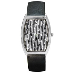 Escher Striped Black And White Plain Vinyl Barrel Style Metal Watch by Mariart