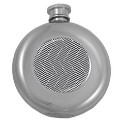 Escher Striped Black And White Plain Vinyl Round Hip Flask (5 Oz) by Mariart