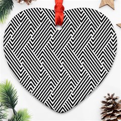 Escher Striped Black And White Plain Vinyl Heart Ornament (two Sides) by Mariart