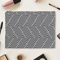 Escher Striped Black And White Plain Vinyl Cosmetic Bag (xl)